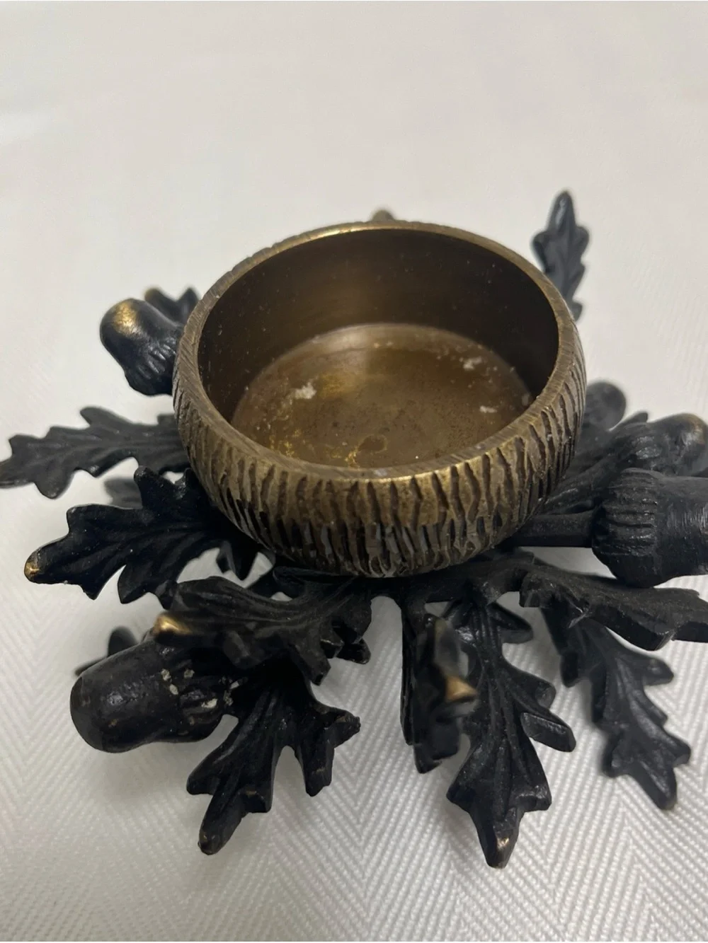 4 Vtg Metal Acorn Oak Leaf Votive Candle Holder Lot Heavy Cast Iron Set
